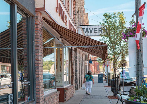 Heritage downtown Caledonia main street with Jules Restaurant and Tavern